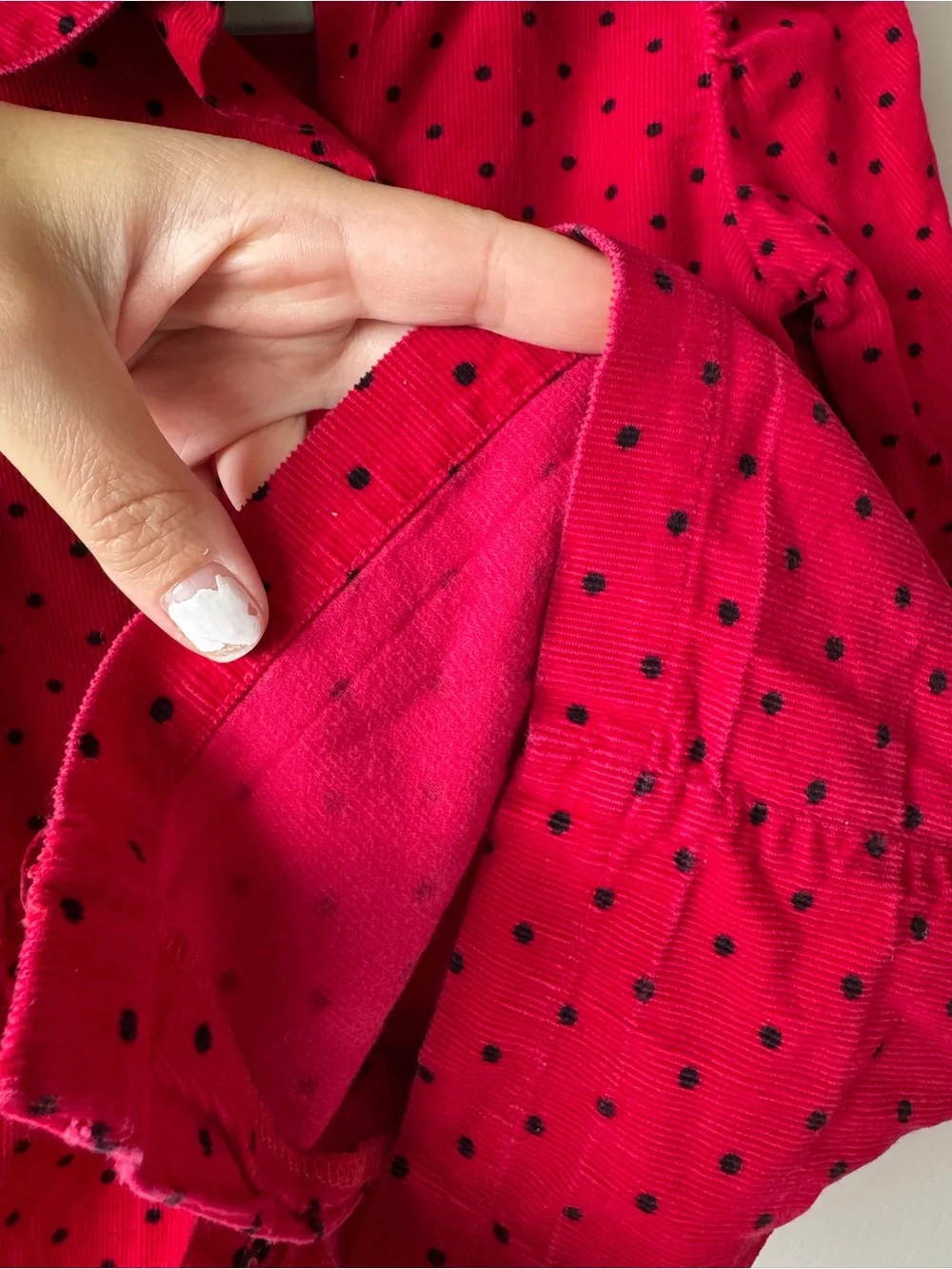 Vintage Osh Kosh B’Gosh‎ Red Corduroy Black Polka Dot Bow Dress Paper Tag Size 4